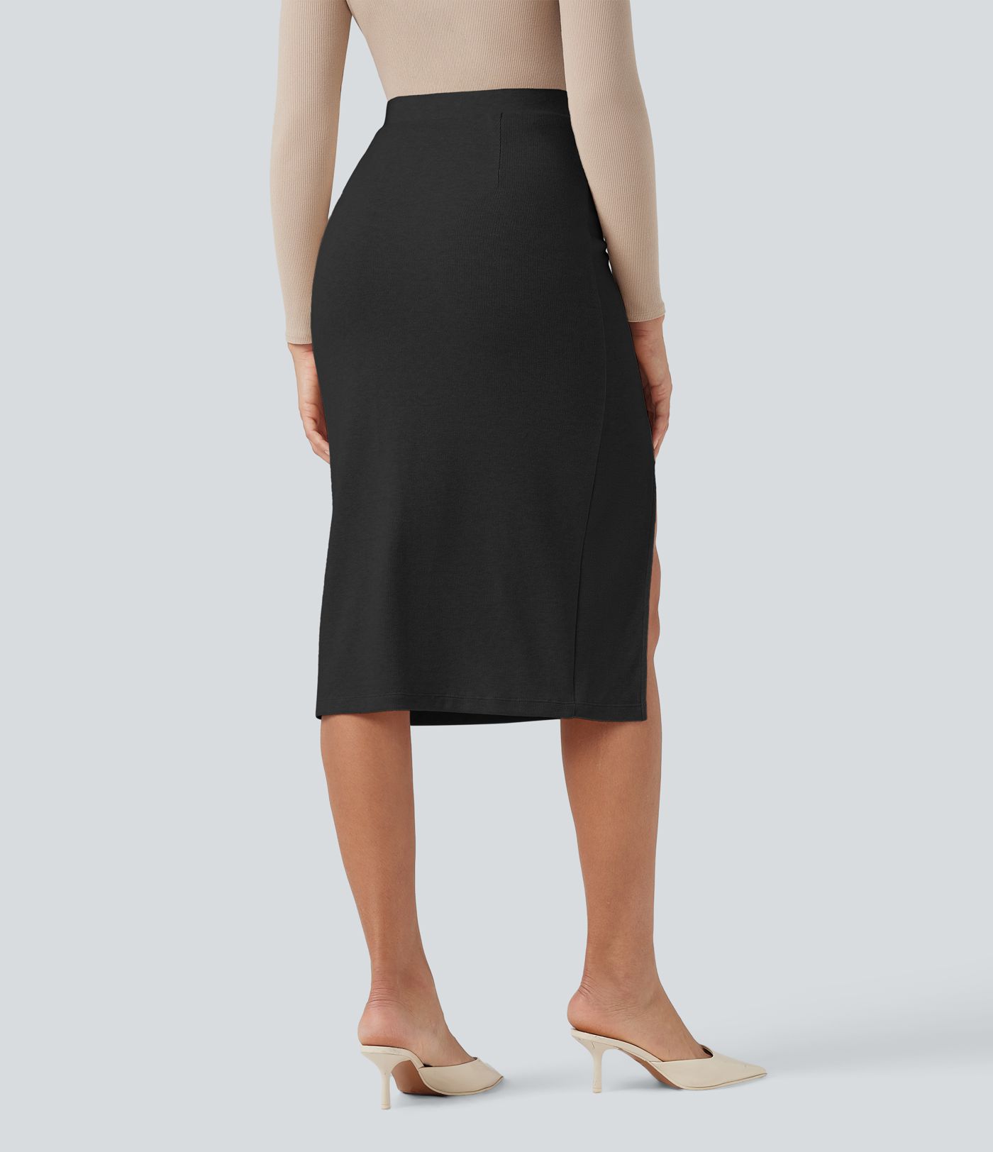 High Waisted Split Midi Casual Bodycon Skirt