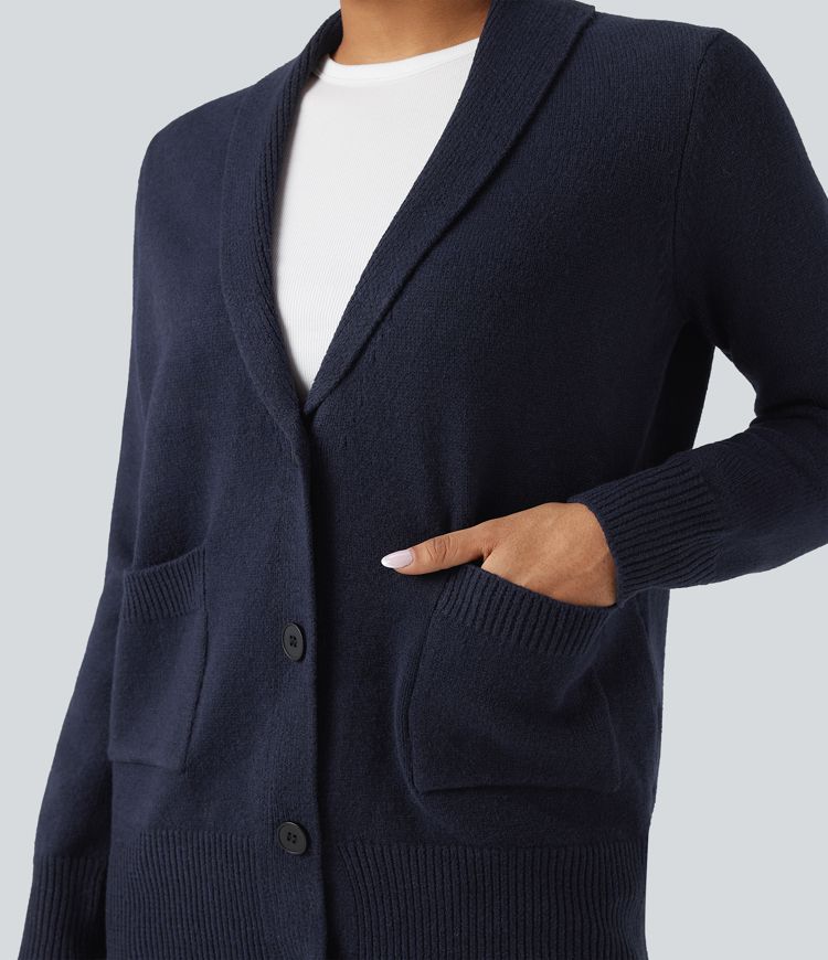 Lapel Long Sleeve Casual Cardigan with Pockets