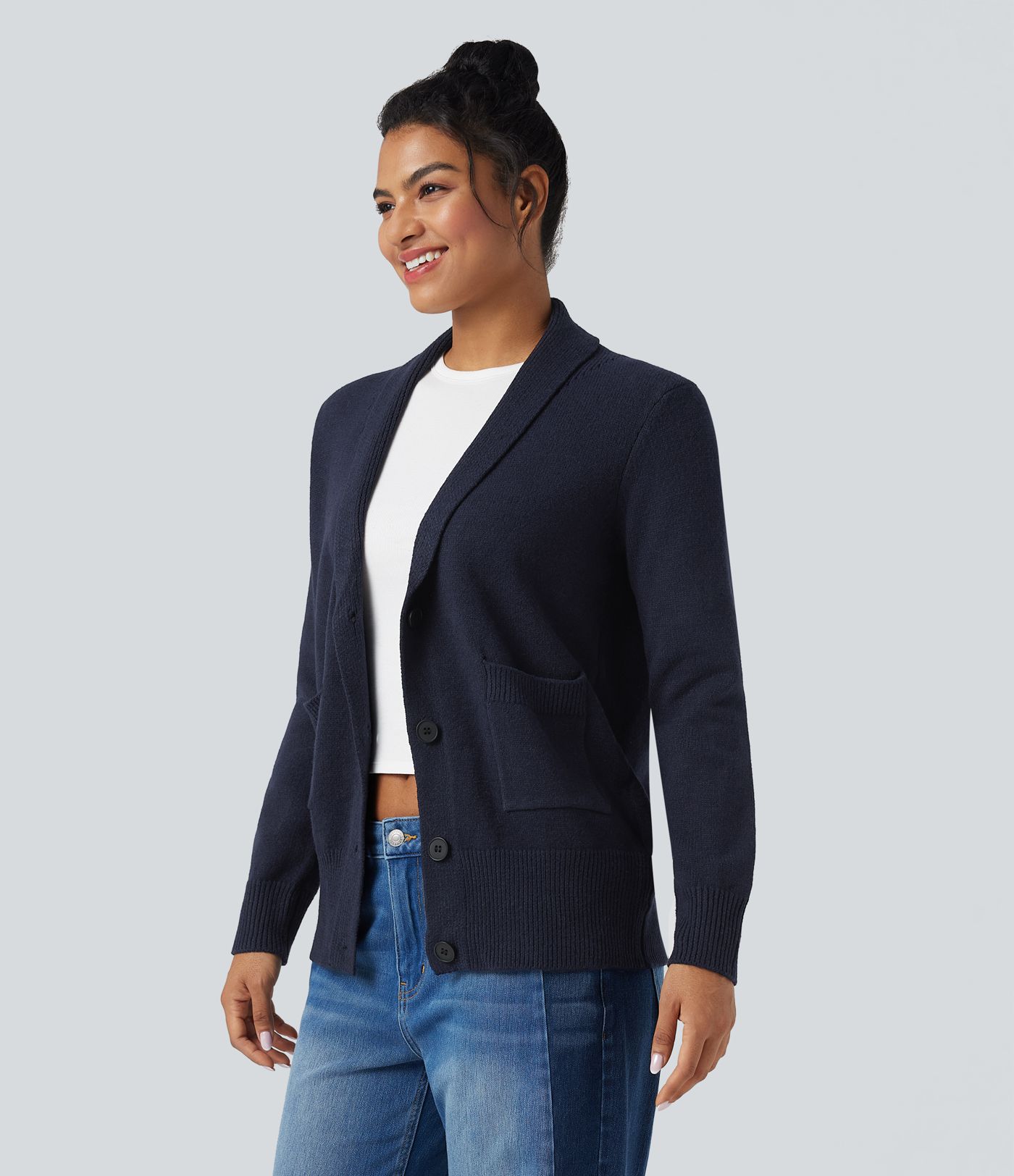 Lapel Long Sleeve Casual Cardigan with Pockets