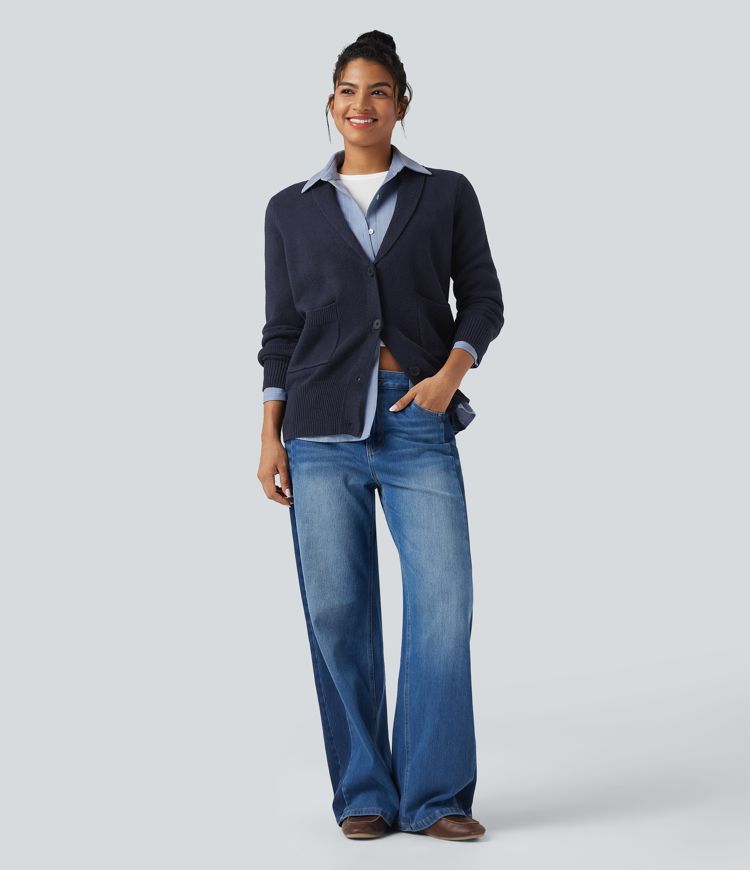 Cardigan col tailleur manches longues avec poches