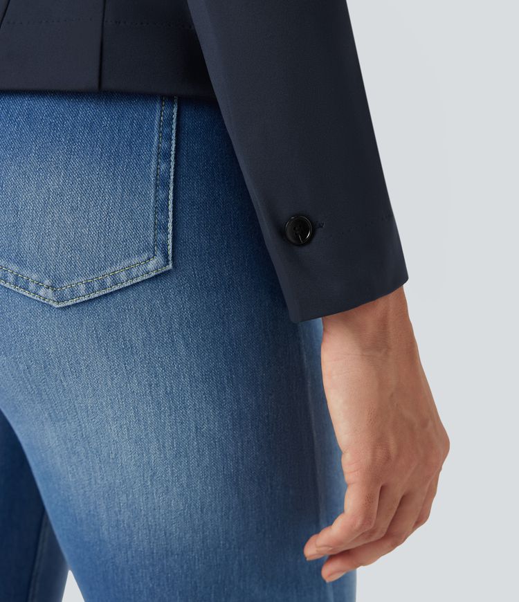 Notched Collar Long Sleeve Work Blazer with Pockets