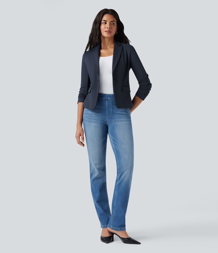 Notched Collar Long Sleeve Work Blazer with Pockets