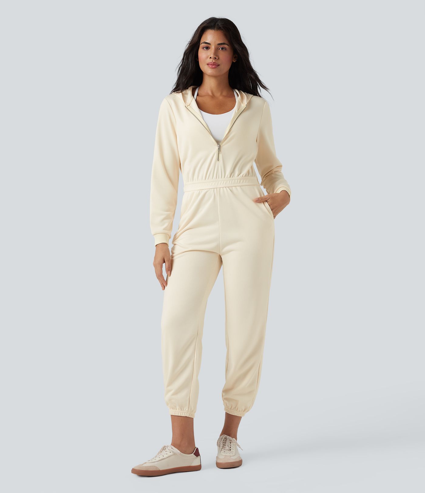 Hooded Long Sleeve Casual Jogger Jumpsuit with Pockets-Easy Peezy Edition