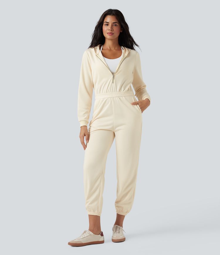 Hooded Long Sleeve Casual Jogger Jumpsuit with Pockets-Easy Peezy Edition