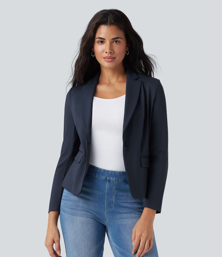 Notched Collar Long Sleeve Work Blazer with Pockets