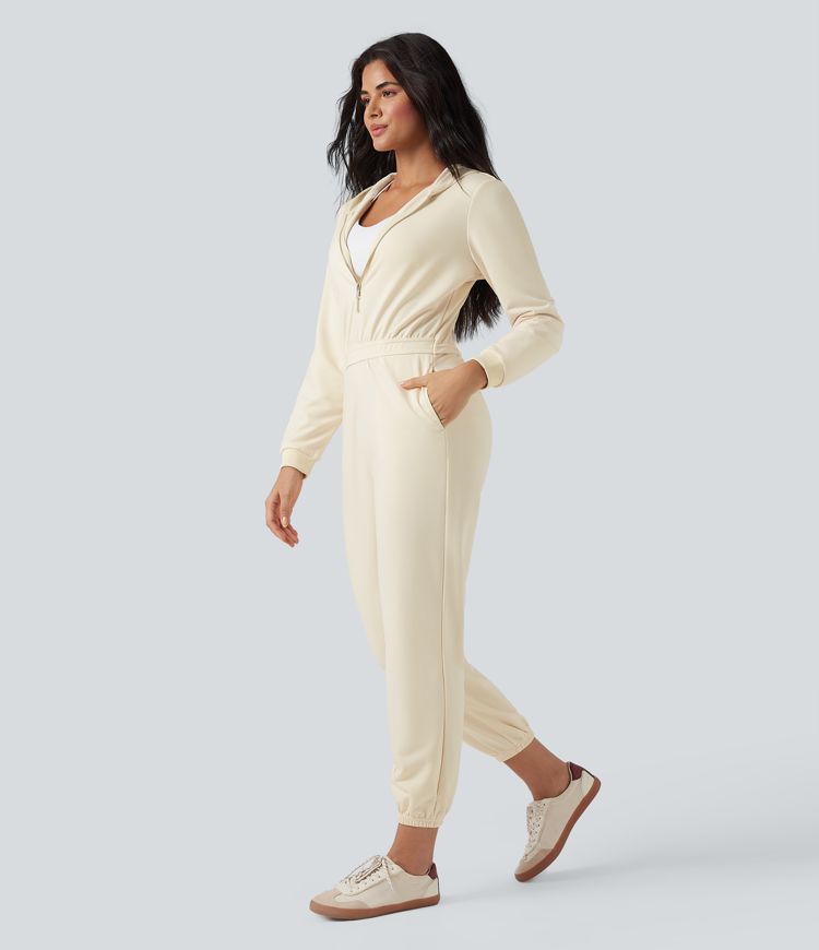Hooded Long Sleeve Casual Jogger Jumpsuit with Pockets-Easy Peezy Edition