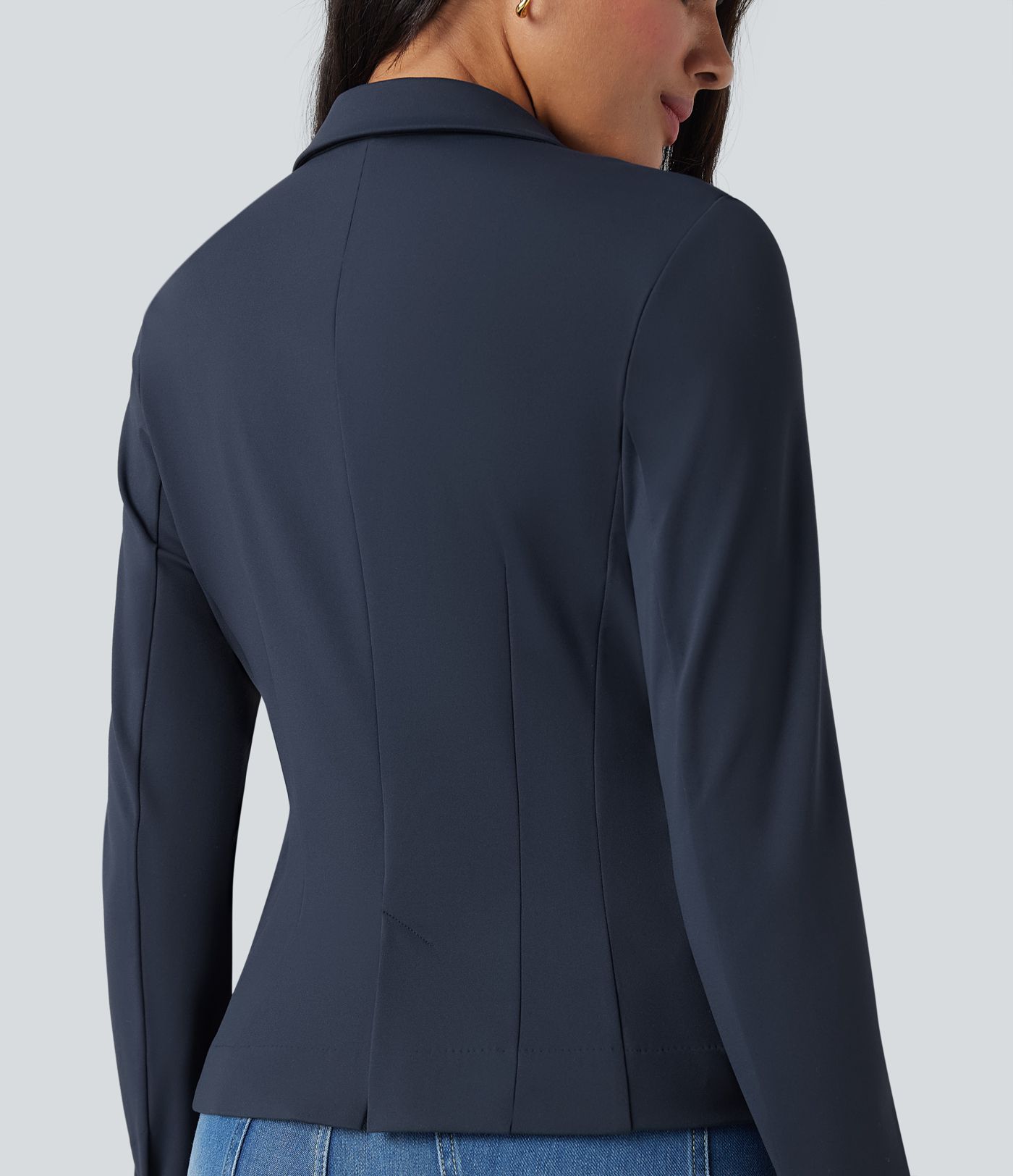 Blazer de trabalho com lapela com entalhe, mangas compridas e bolsos