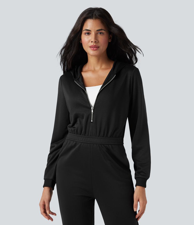 Hooded Long Sleeve Casual Jogger Jumpsuit with Pockets-Easy Peezy Edition