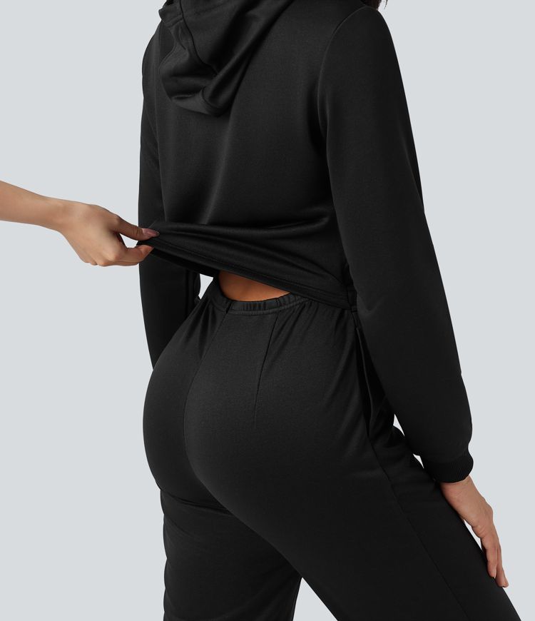Hooded Long Sleeve Casual Jogger Jumpsuit with Pockets-Easy Peezy Edition