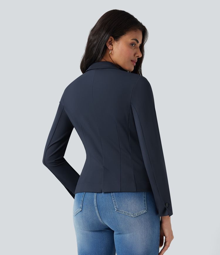 Notched Collar Long Sleeve Work Blazer with Pockets