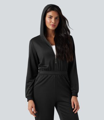 Hooded Long Sleeve Casual Jogger Jumpsuit with Pockets-Easy Peezy Edition