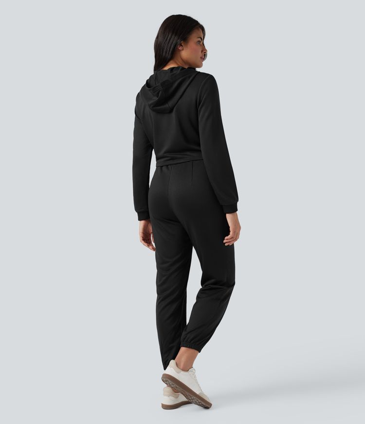 Hooded Long Sleeve Casual Jogger Jumpsuit with Pockets-Easy Peezy Edition