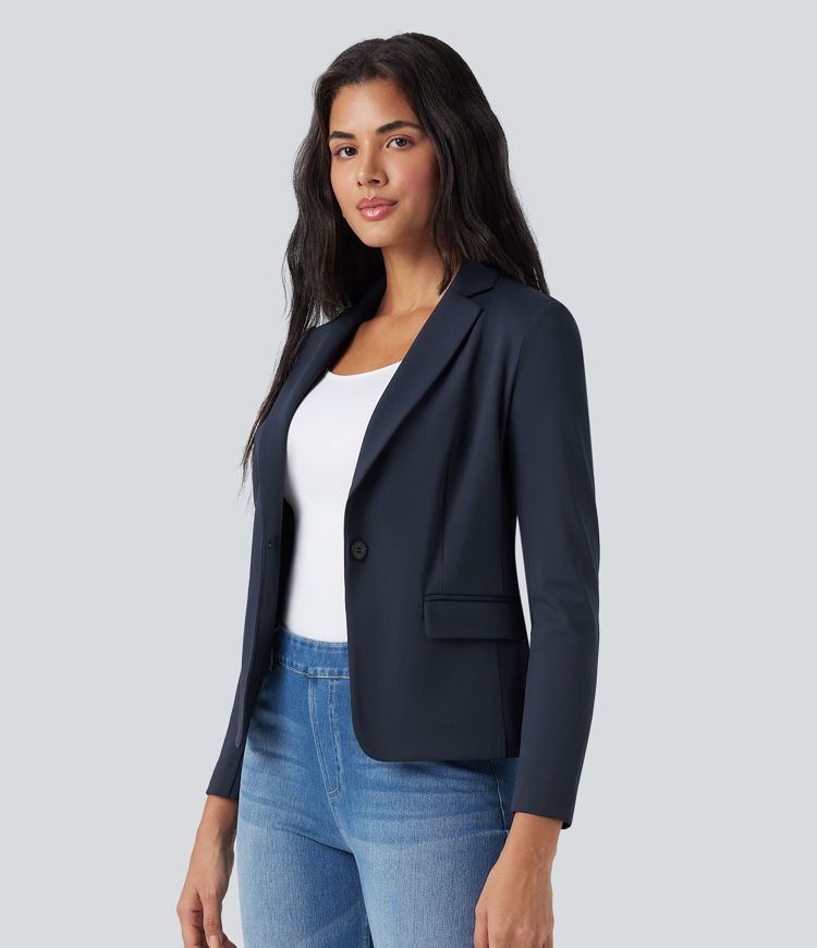 Notched Collar Long Sleeve Work Blazer with Pockets