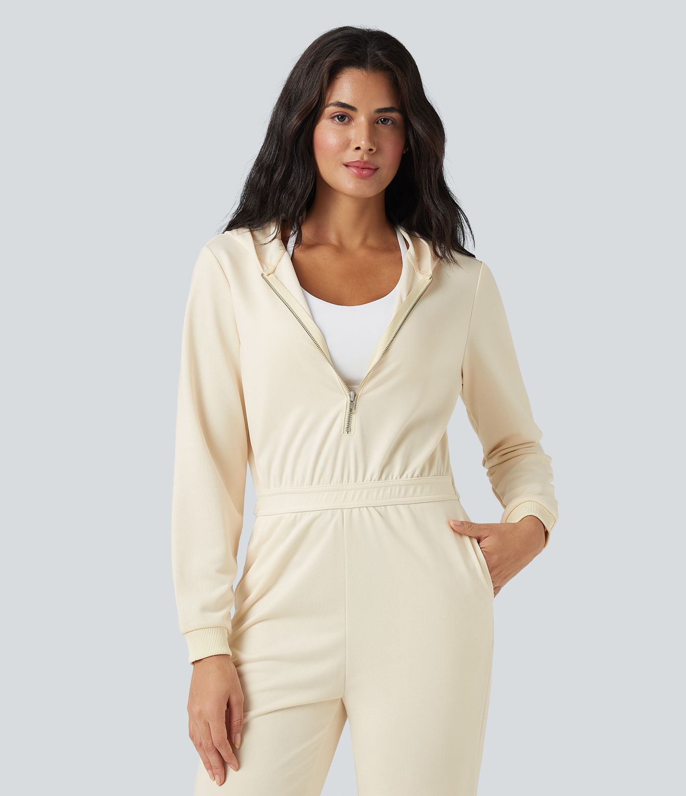 Hooded Long Sleeve Casual Jogger Jumpsuit with Pockets-Easy Peezy Edition