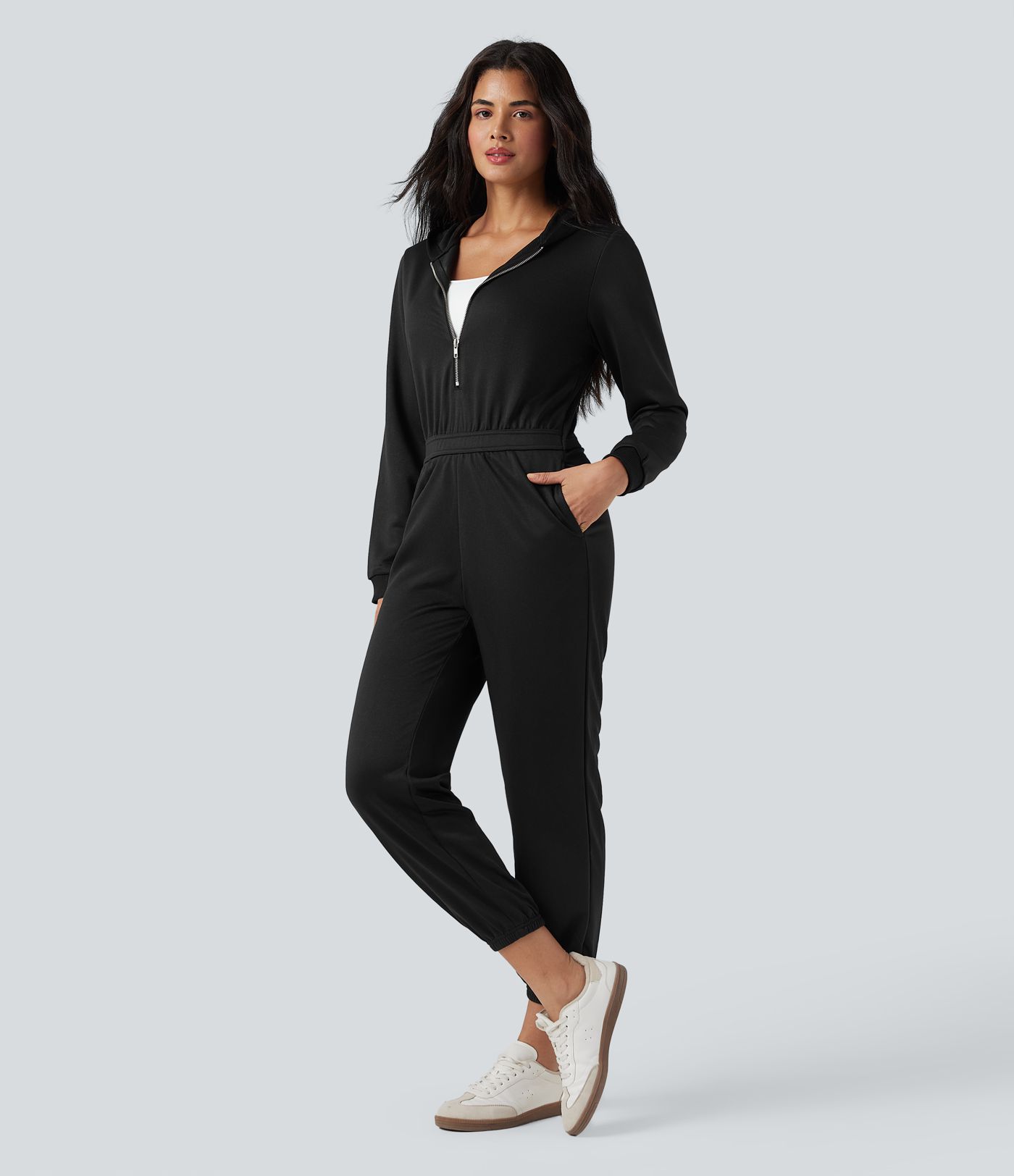 Hooded Long Sleeve Casual Jogger Jumpsuit with Pockets-Easy Peezy Edition