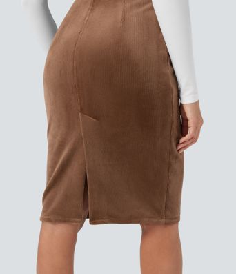 V-neck Sleeveless Fleece Corduroy Casual Pinafore Dress