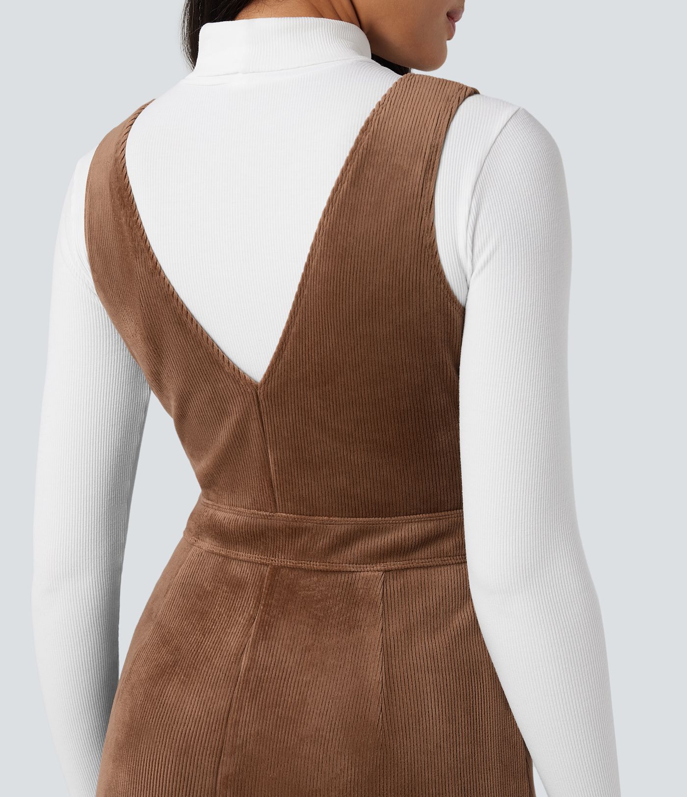 V-neck Sleeveless Fleece Corduroy Casual Pinafore Dress