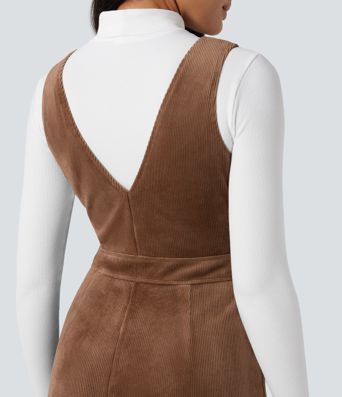 V-neck Sleeveless Fleece Corduroy Casual Pinafore Dress