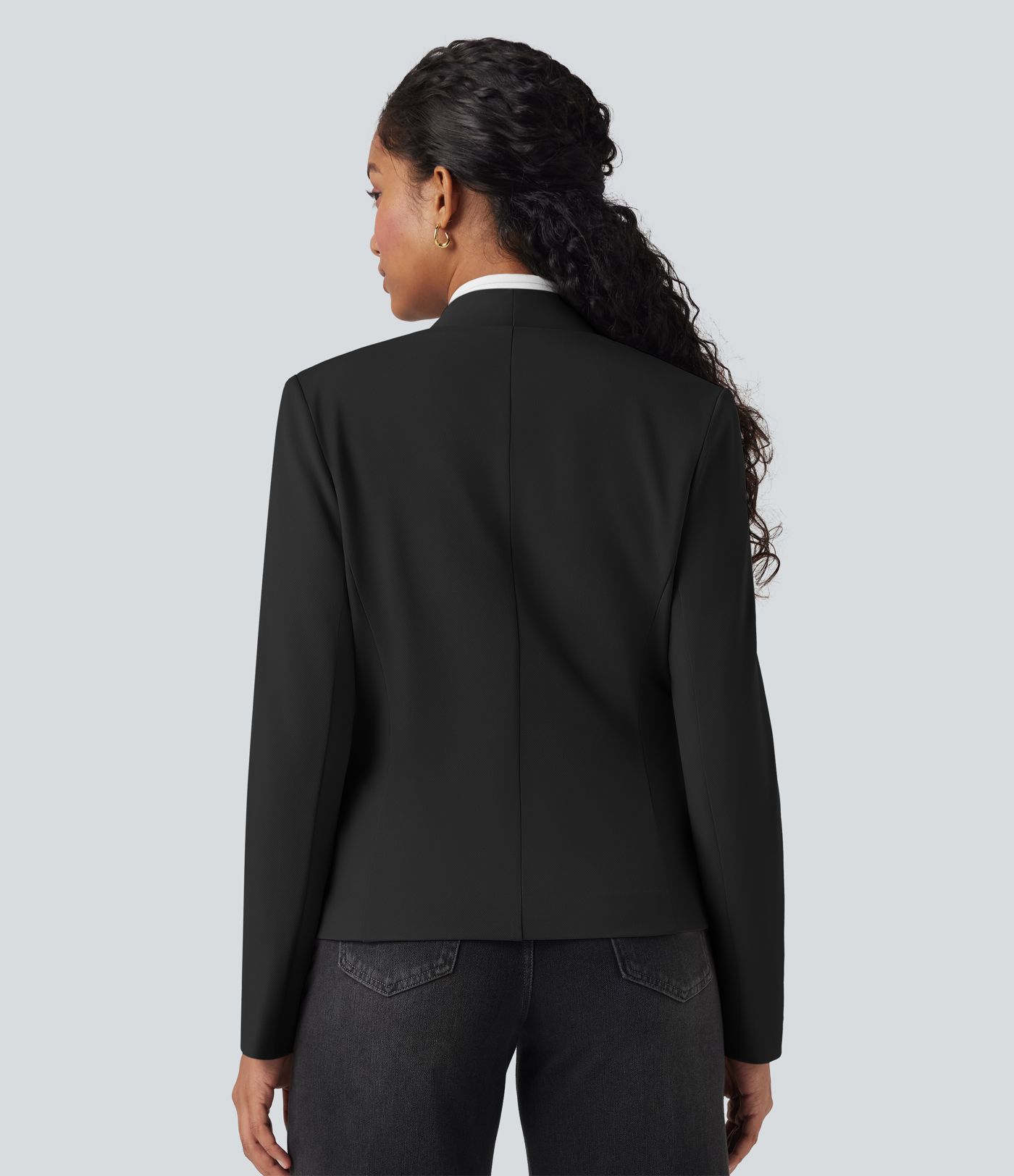 Long Sleeve Twill Slim Work Blazer with Pockets