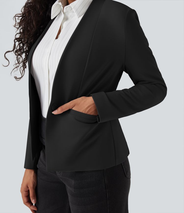 Blazer tailleur ajusté en sergé manches longues avec poches