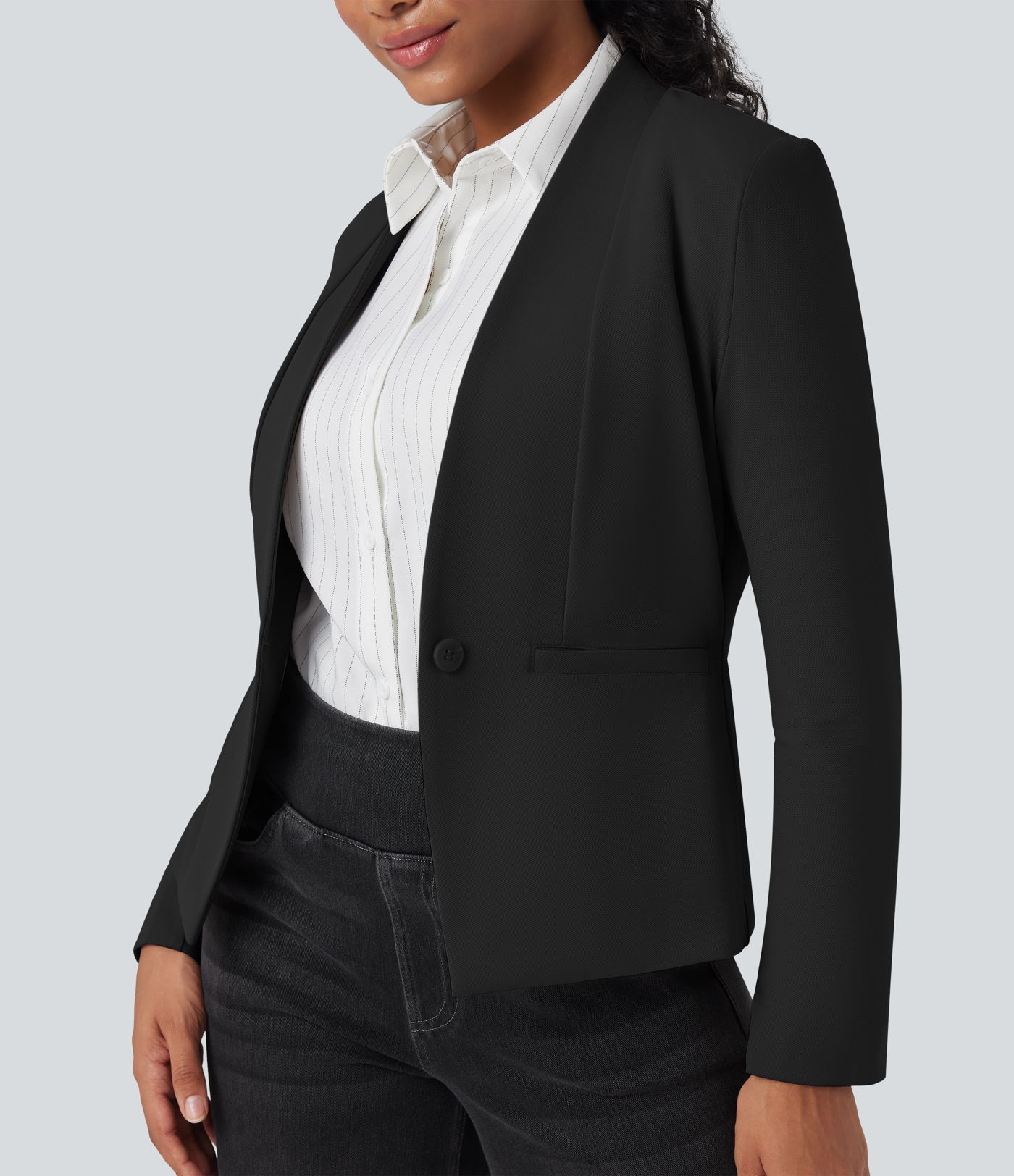 Long Sleeve Twill Slim Work Blazer with Pockets