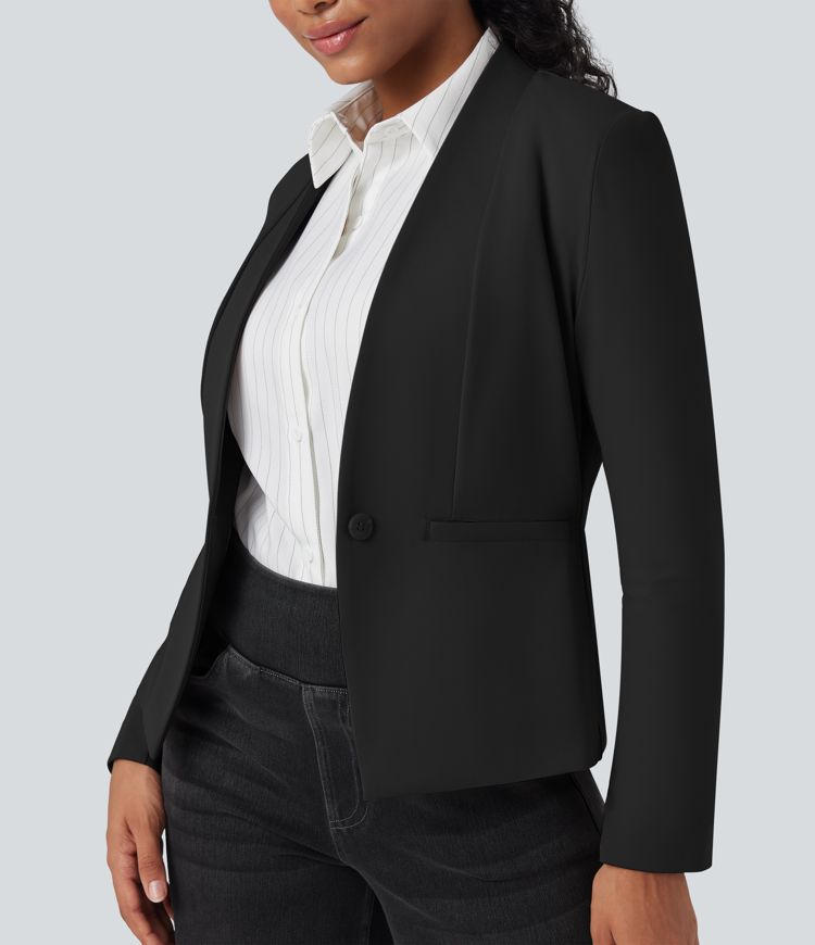 Blazer tailleur ajusté en sergé manches longues avec poches
