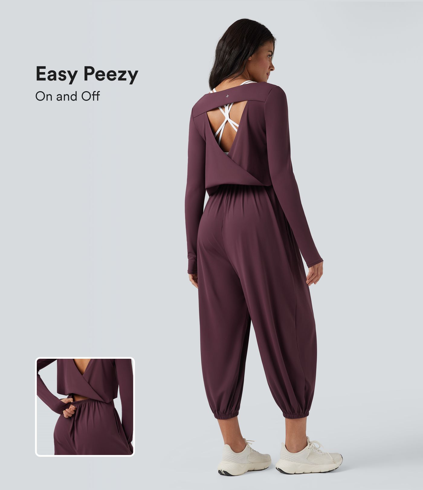 SoftlyZero™ Airy Cut-out Back Long Sleeve Thumb Holes Yoga Jumpsuit with Pockets-Easy Peezy