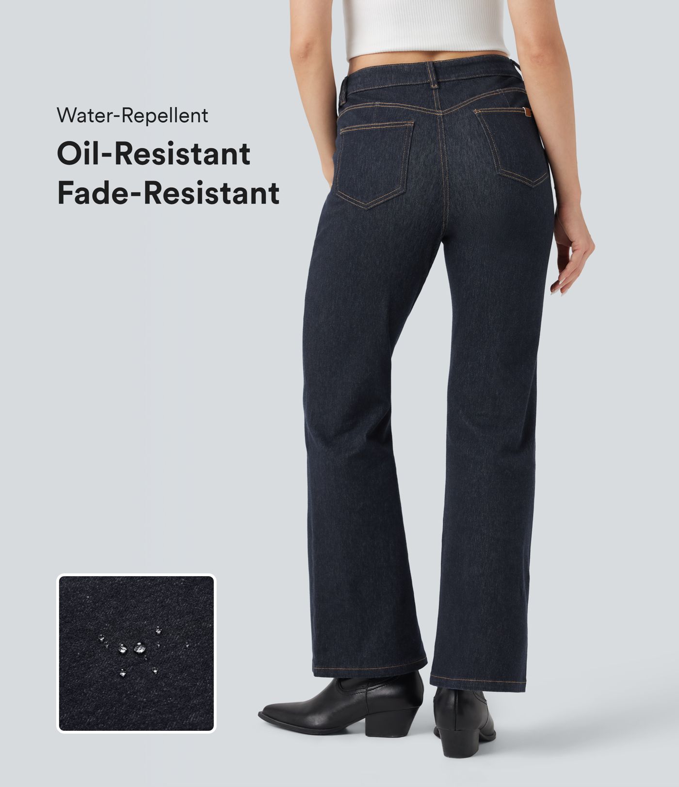 Halara Flex™ Water-Repellent Oil-Resistant Mid Ris Bootcut Casual Jeans with Pockets