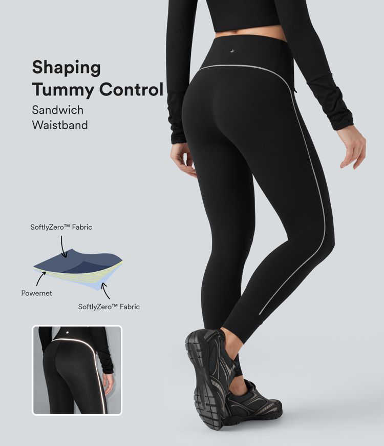 SoftlyZero™ SoCinched Reflective High Waisted Tummy Control Hiking Leggings with Pockets-UPF50+