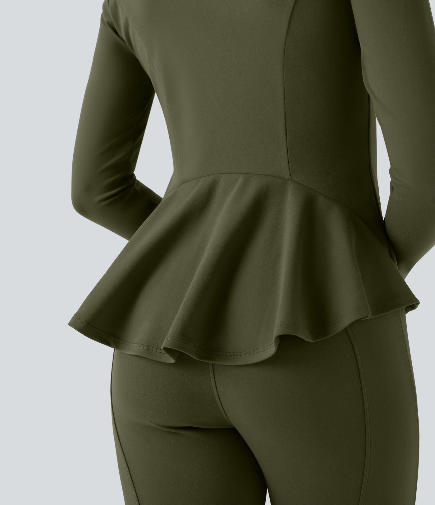 DayStretch Stand Collar Zipper Thumb Hole Ruffle Hem Slim Jacket with Pockets