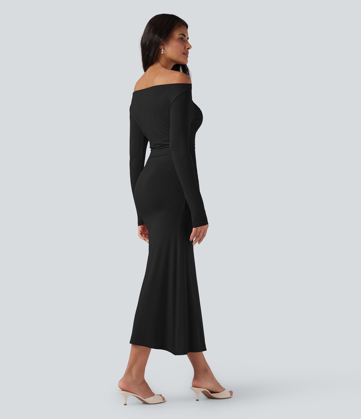 Off Shoulder Long Sleeve Maxi Dress