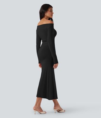 Off Shoulder Long Sleeve Maxi Dress