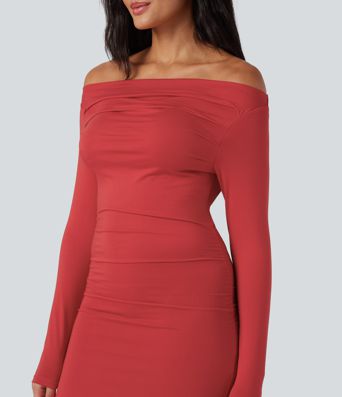 Off Shoulder Long Sleeve Maxi Dress