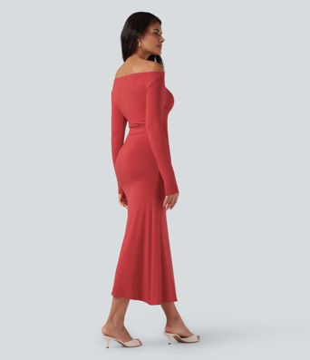 Off Shoulder Long Sleeve Maxi Dress