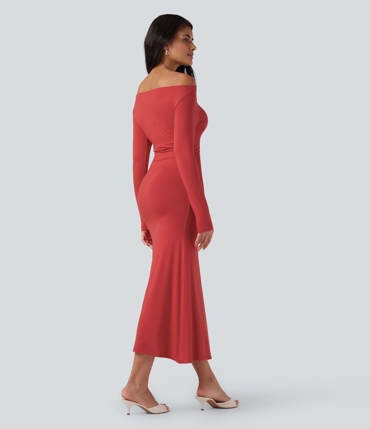 Off Shoulder Long Sleeve Maxi Dress