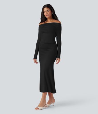 Off Shoulder Long Sleeve Maxi Dress
