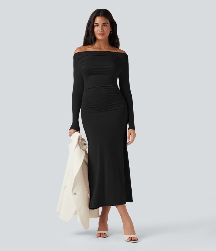 Off Shoulder Long Sleeve Maxi Dress