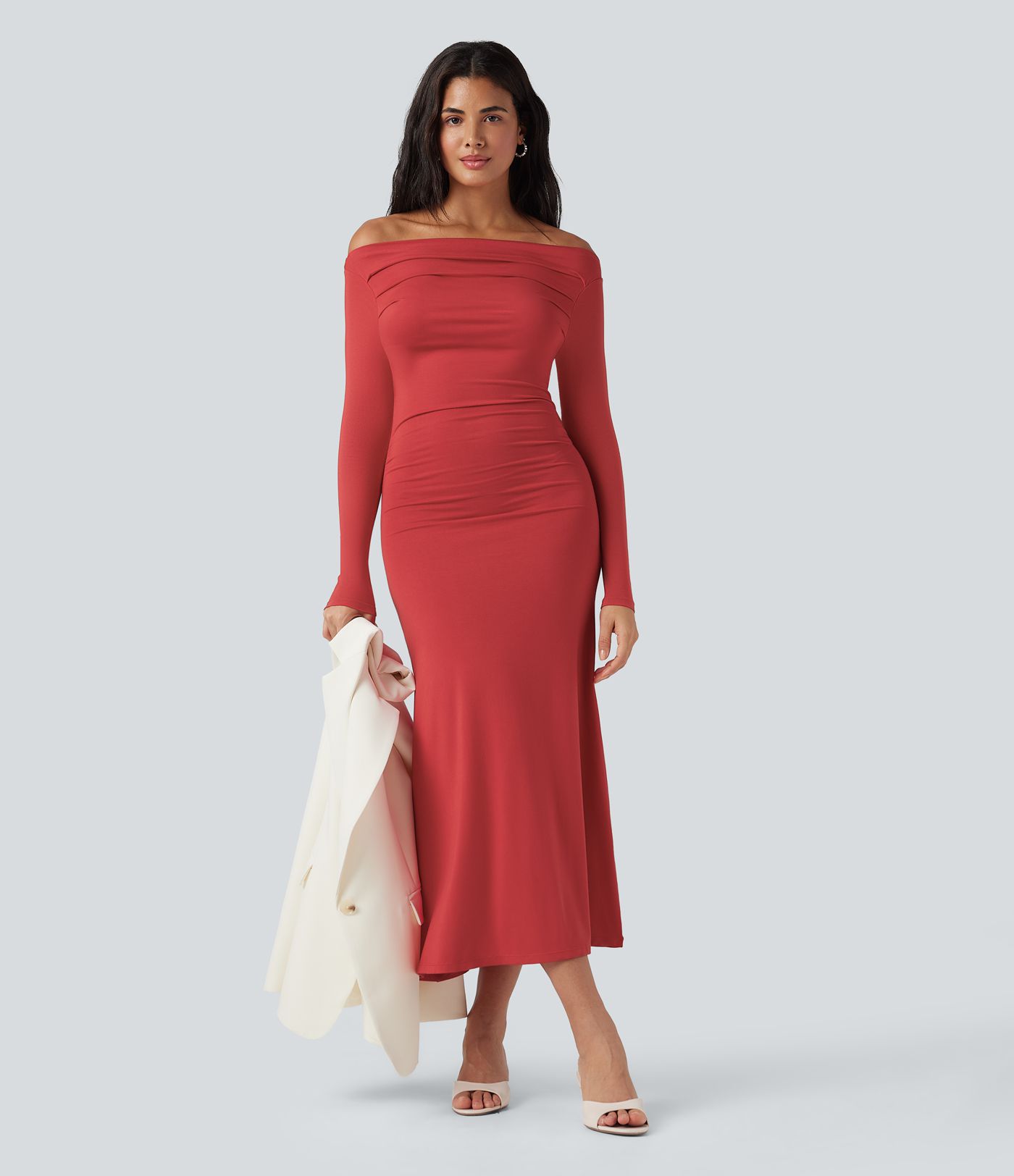 Off Shoulder Long Sleeve Maxi Dress