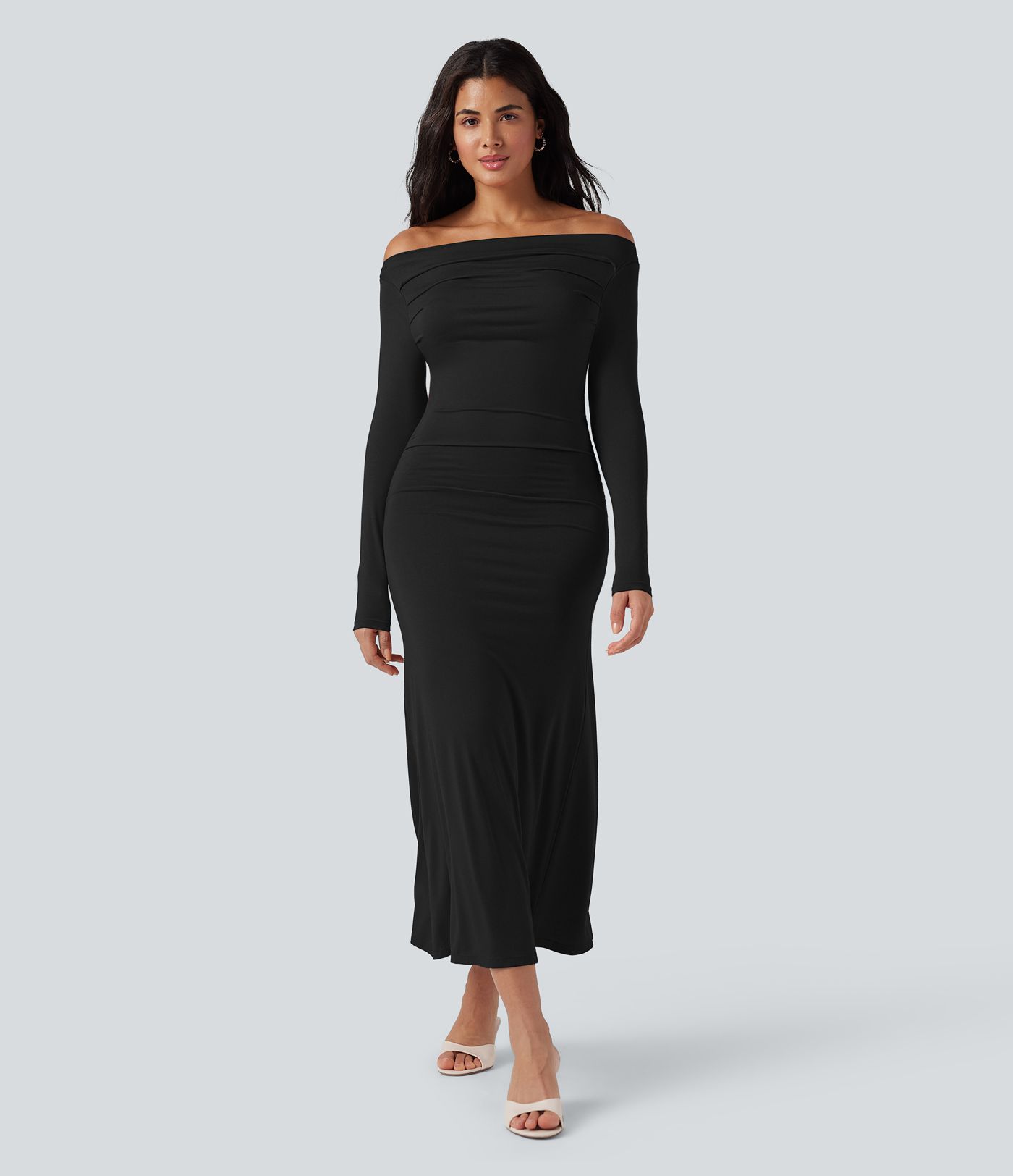 Off Shoulder Long Sleeve Maxi Dress