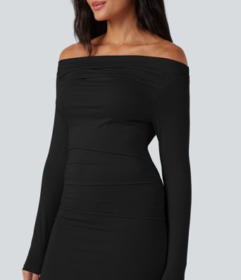 Off Shoulder Long Sleeve Maxi Dress