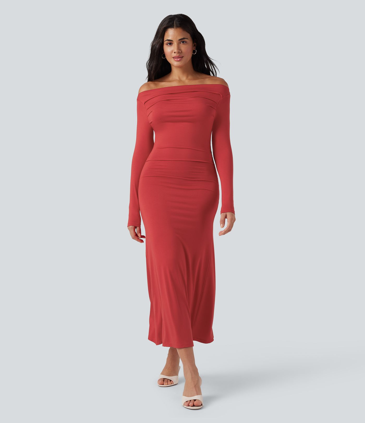 Off Shoulder Long Sleeve Maxi Dress