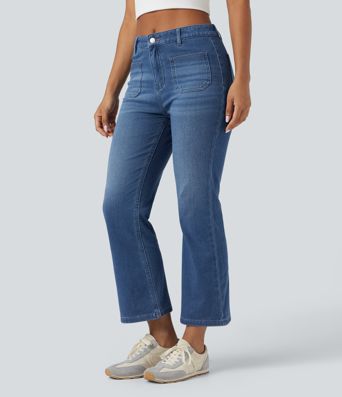 Halara Flex™ mittelhohe, fleecegefütterte Denim-Bootcut-Jeans mit Taschen
