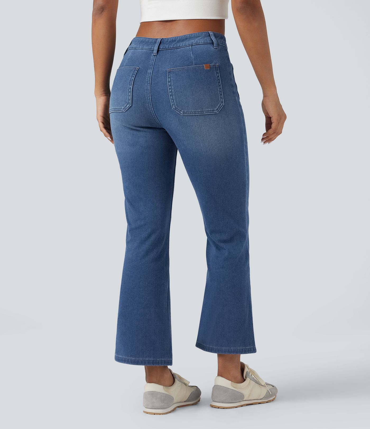 Halara Flex™ mittelhohe, fleecegefütterte Denim-Bootcut-Jeans mit Taschen