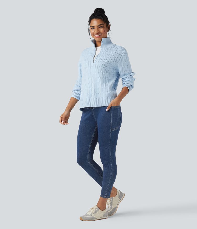 Halara Flex™ Crossover Pocket Washed Denim Work Leggings Halara Flex™ Crossover Pocket Washed Denim Work Leggings