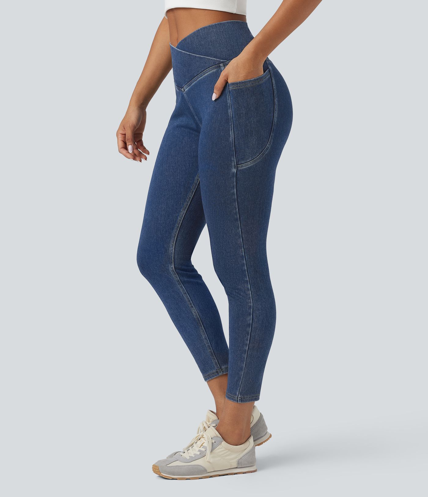 Halara Flex™ Crossover Pocket Washed Denim Work Leggings Halara Flex™ Crossover Pocket Washed Denim Work Leggings