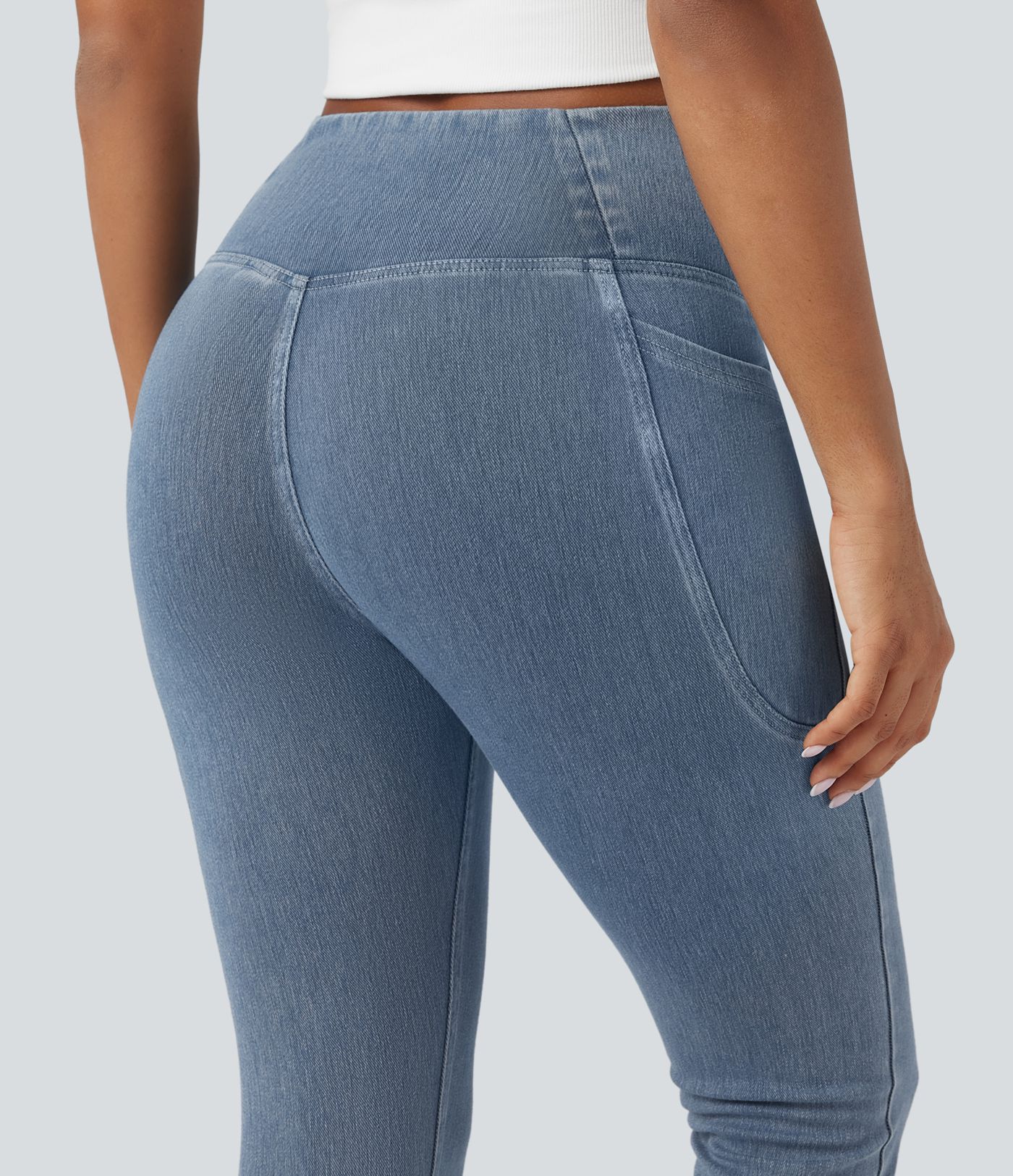 Halara Flex™ Crossover Pocket Washed Denim Work Leggings Halara Flex™ Crossover Pocket Washed Denim Work Leggings