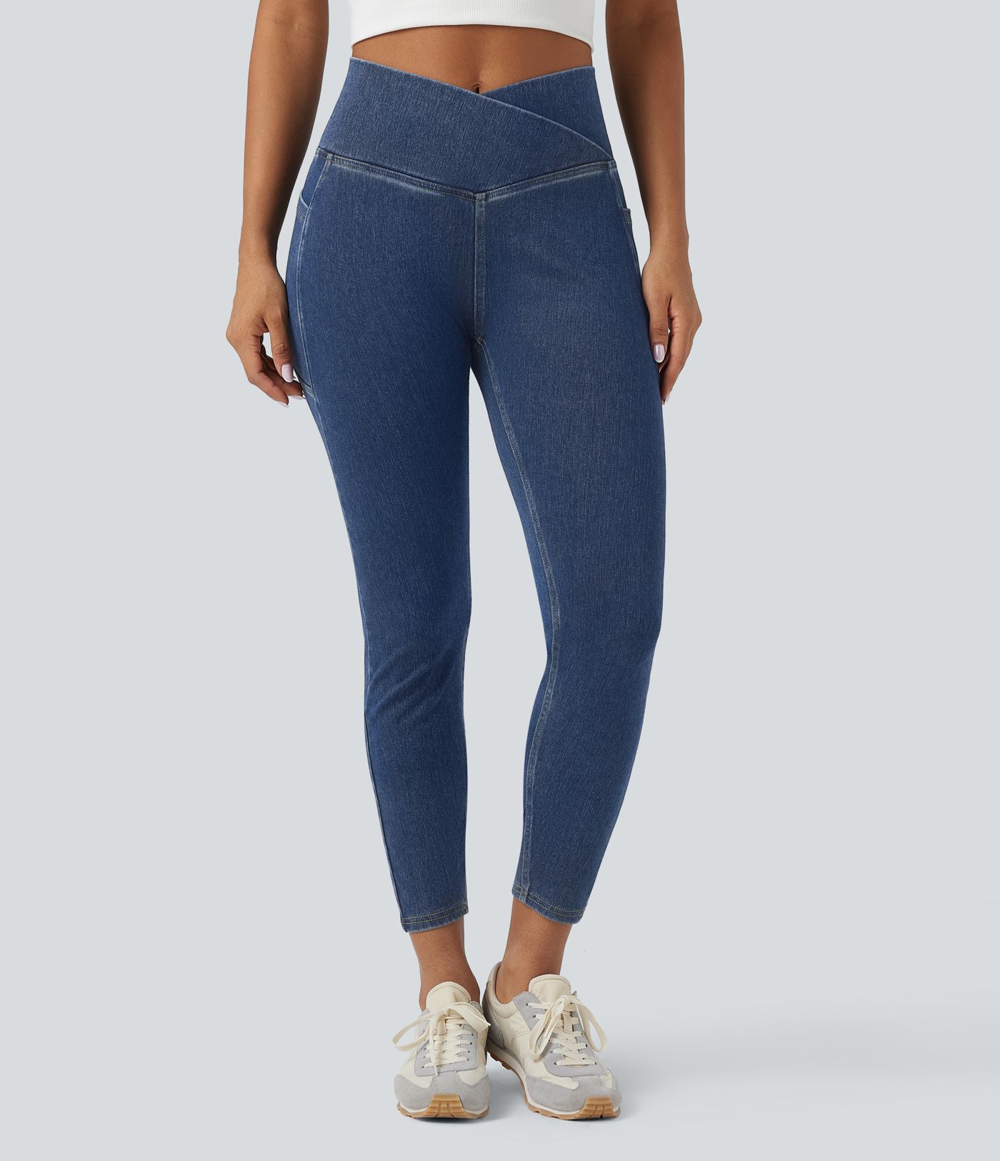 Halara Flex™ Crossover Pocket Washed Denim Work Leggings Halara Flex™ Crossover Pocket Washed Denim Work Leggings