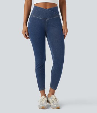 Halara Flex™ Crossover Pocket Washed Denim Work Leggings Halara Flex™ Crossover Pocket Washed Denim Work Leggings