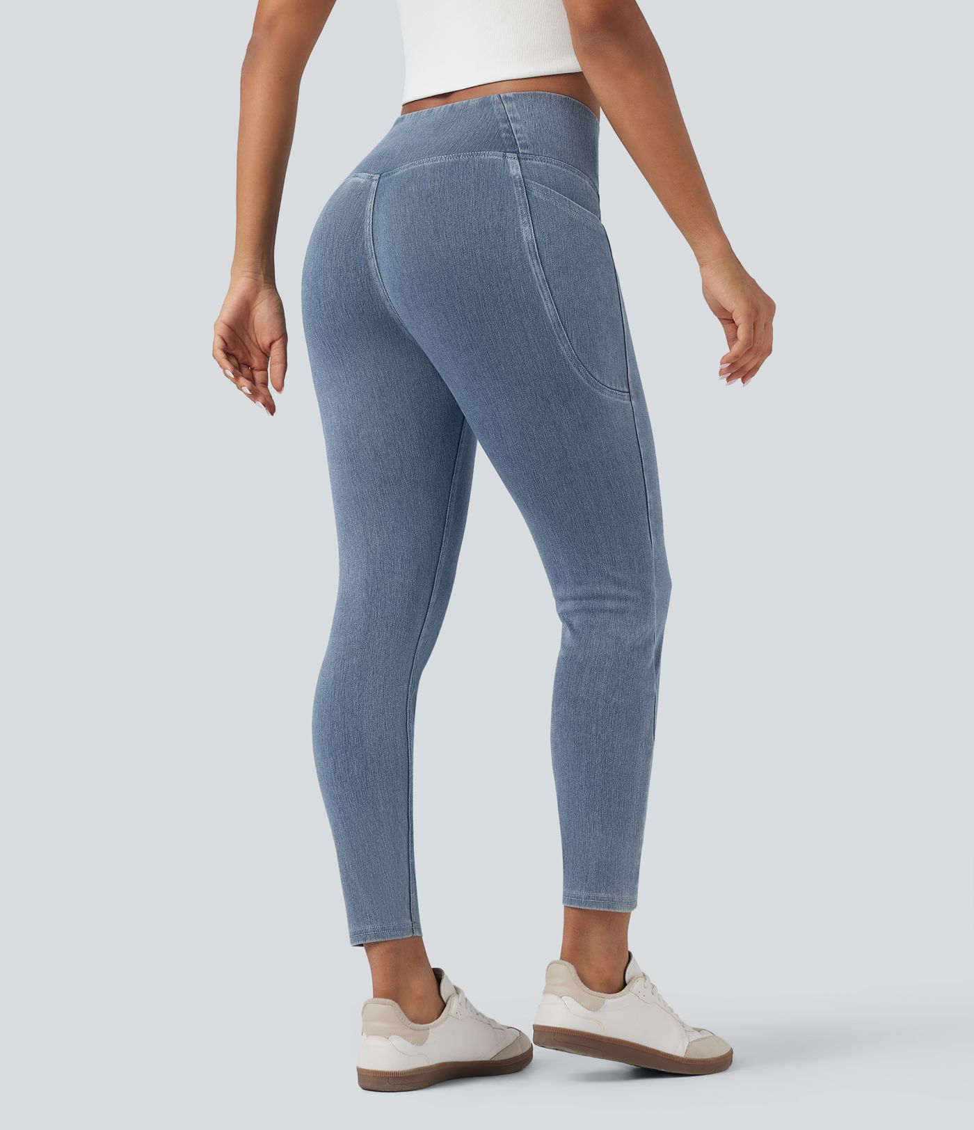 Halara Flex™ Crossover Pocket Washed Denim Work Leggings Halara Flex™ Crossover Pocket Washed Denim Work Leggings