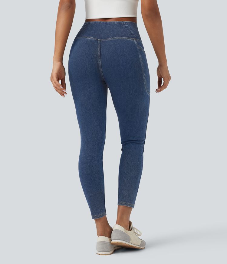 Halara Flex™ Crossover Pocket Washed Denim Work Leggings Halara Flex™ Crossover Pocket Washed Denim Work Leggings